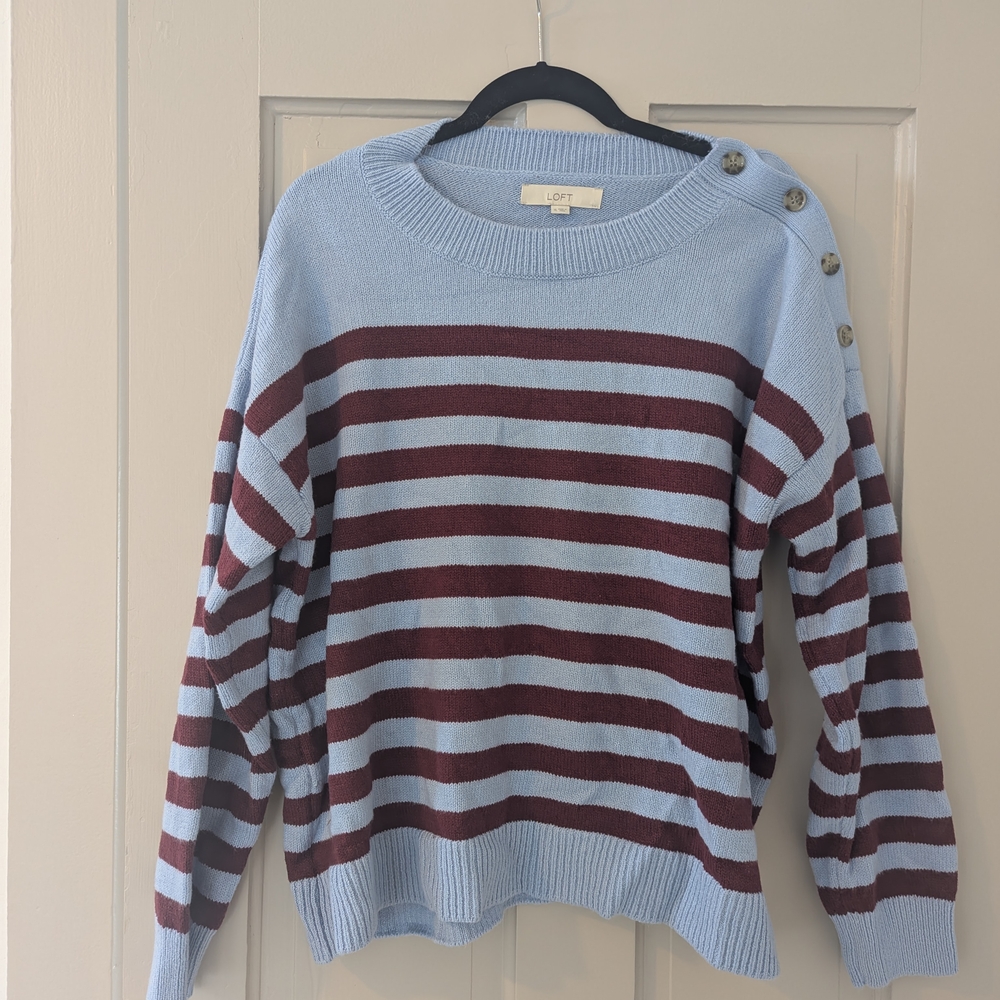LOFT Blue and Red Striped Women's Sweater